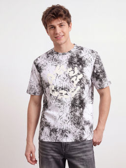 R&B - Men'S Pink Round Neck Abstract Print Relaxed Fit T-Shirt