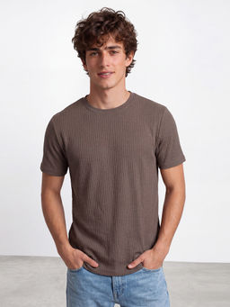 R&B - Men'S Brown Round Neck Textured T-Shirt