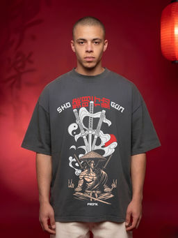 PRONK - Samurai Ascent Men Printed Oversized T-Shirt