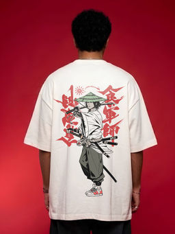PRONK - The Unseen Blade Men Terry Printed Oversized T-Shirt