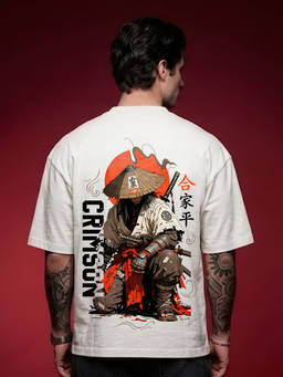 PRONK - Crimson Straw-hat Men Terry Printed Oversized T-Shirt