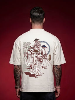 PRONK - Ronin Circle Men Terry Printed Oversized T-Shirt
