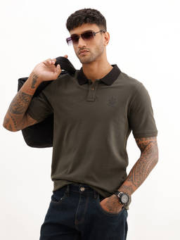 WROGN - Slim Fit Contrast Collar Polo T-Shirt