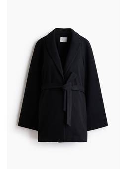 H&M - Women Black MAMA Tie-Belt Coat