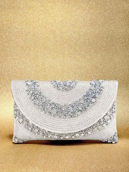 Peora - Silver-Toned Embellished Envelope Clutch -C72S
