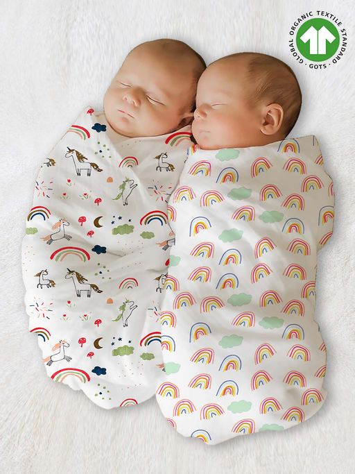 Moms Home Baby Muslin Cloth Swaddle-Pack of 2 Unicorn and Rainbow (0-36 Months)