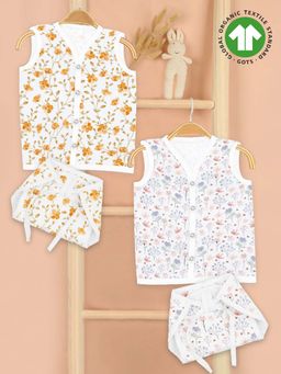 Moms Home - Organic Cotton Muslin Bloom & Blossom Jhabla with Nappy (Set of 2)