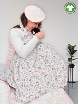 Moms Home - White Blossom Organic Cotton Muslin Nursing Cover for Breastfeeding