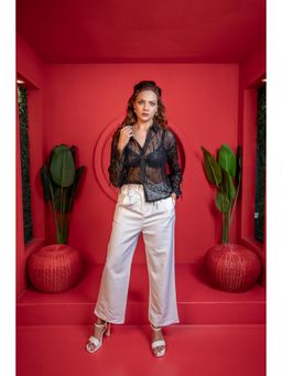 NIYARA INDIA - Noir - Blanc White Tailored Formal Trousers