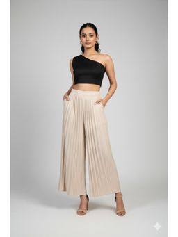 NIYARA INDIA - Korean Breeze Beige Elegant Pleated Ankle-Length Pant
