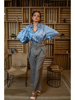 NIYARA INDIA - Urban Drift - Grey High-Waisted Wide-Leg Casual Trouser