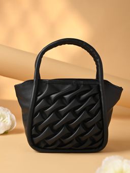 ROCIA - By Regal Black Women Heavy Quilted Handbag with Detachable Strap