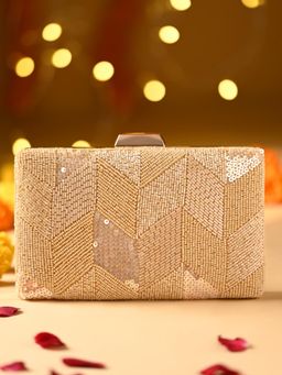 ROCIA - By Regal Gold Women Hand Embroidered Metal Frame Clutch with Detachable Chain