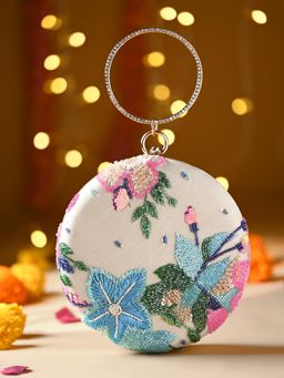 ROCIA - By Regal White Women Stylish Printed Round Metal Clutch