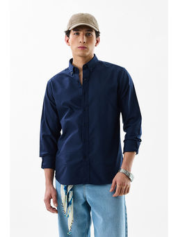 Snitch - Navy Blue Solid Regular Fit Shirt