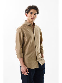 Snitch - Beige Textured Regular Fit Shirt