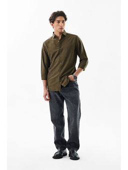 Snitch - Olive Textured Regular Fit Shirt