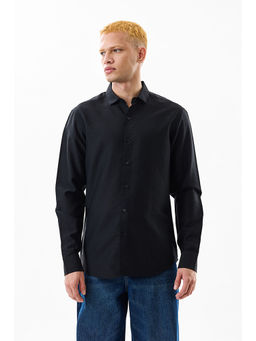 Snitch - Black Self Design Slim Fit Shirt