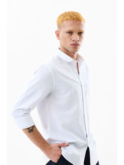 Snitch - White Self Design Slim Fit Shirt