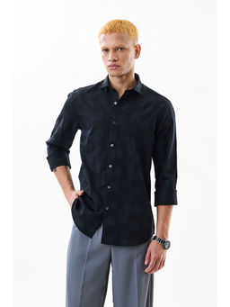 Snitch - Black Self Design Slim Fit Shirt