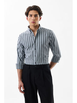 Snitch - Grey Stripes Slim Fit Shirt
