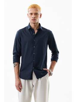 Snitch - Navy Blue Solid Slim Fit Shirt