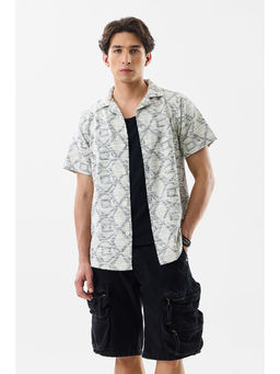Snitch - Off White Printed Regular Fit Shirt