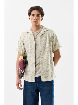 Snitch - Beige Printed Regular Fit Shirt