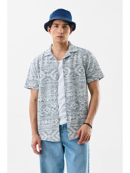 Snitch - Blue Printed Regular Fit Shirt