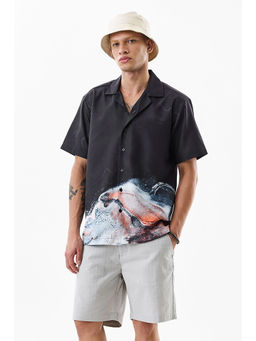 Snitch - Black Printed Boxy Fit Shirt