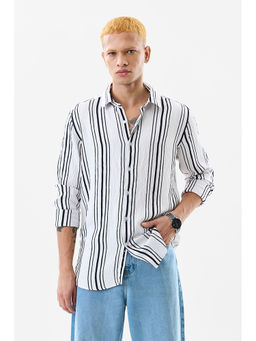 Snitch - White Stripes Relaxed Fit Shirt