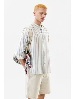 Snitch - Beige Stripes Regular Fit Shirt