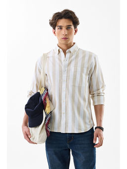 Snitch - Beige Stripes Regular Fit Shirt