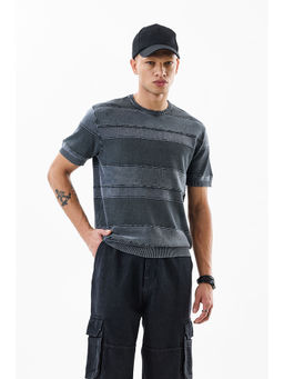 Snitch - Grey Stripes Slim Fit T-Shirt