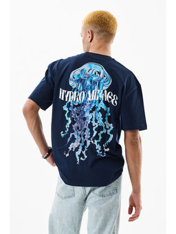 Snitch - Navy Blue Printed Oversized Fit T-Shirt