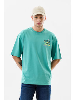 Snitch - Turquoise Printed Oversized Fit T-Shirt