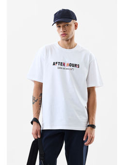 Snitch - White Printed Oversized Fit T-Shirt