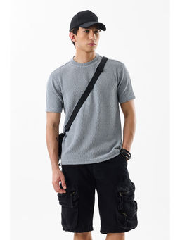 Snitch - Grey Self Design Slim Fit T-Shirt