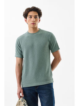 Snitch - Green Self Design Slim Fit T-Shirt