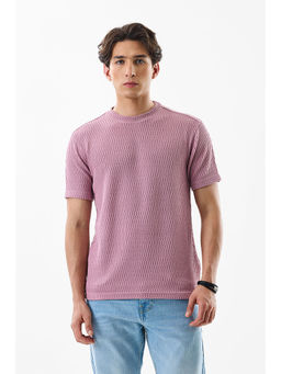 Snitch - Pink Self Design Slim Fit T-Shirt