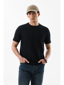 Snitch - Black Self Design Slim Fit T-Shirt