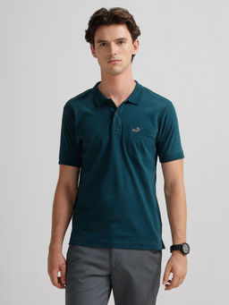Crocodile - Teal Solid Slim Fit Polo T-Shirt