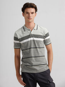 Crocodile - Grey Stripes Slim Fit Polo T-Shirt