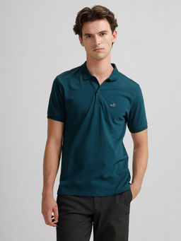 Crocodile - Teal Solid Slim Fit Polo T-Shirt