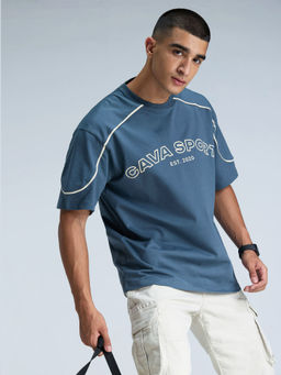 Cava Athleisure - Blue Printed Oversized Fit T-Shirt
