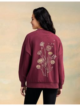 Flying Machine - Women Wine Cotton Floral Sweatshirt