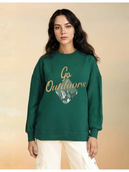 Flying Machine - Women Green Cotton Graphic Sweatshirt