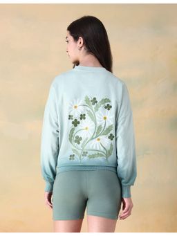 Flying Machine - Women Blue Cotton Floral Sweatshirt