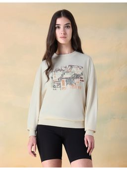 Flying Machine - Women White Cotton Graphic Sweatshirt