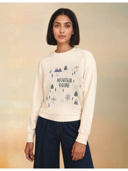 Flying Machine - Women White Cotton Graphic Sweatshirt